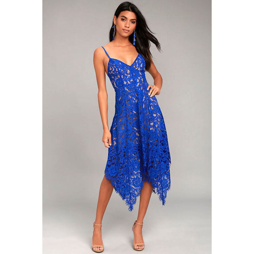 Lulus One Wish Royal Blue Lace Midi Dress - Size Small